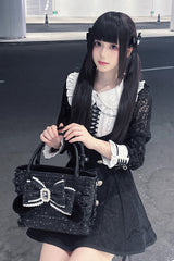 Sweet Ruffle Bowknot Zipper Pearl Chain Japanese Lolita Handbag 4 Colors - Product - 2