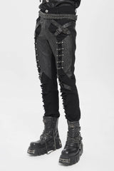 Black Ripped Buckle Straps Men's Punk Pants - Product - 6