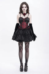 Red Sleeveless Ruffle Embroidery Lace-Up Women's Gothic Tank Top - Product - 9