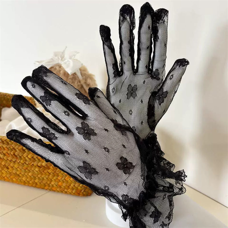 Butterfly Embroidered Lace Mesh Sweet Lolita Gloves 2 Colors - Product - 5