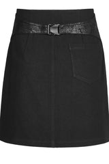 Black Faux Leather Cross Strap Design Metal Zipper Decoration High Waist Women's Punk Skirt - Product - 7