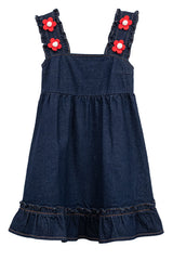 Black Denim Ruffled Strap With Flower Accessories High Waisted Sweet Lolita Strap Dress - Product - 10