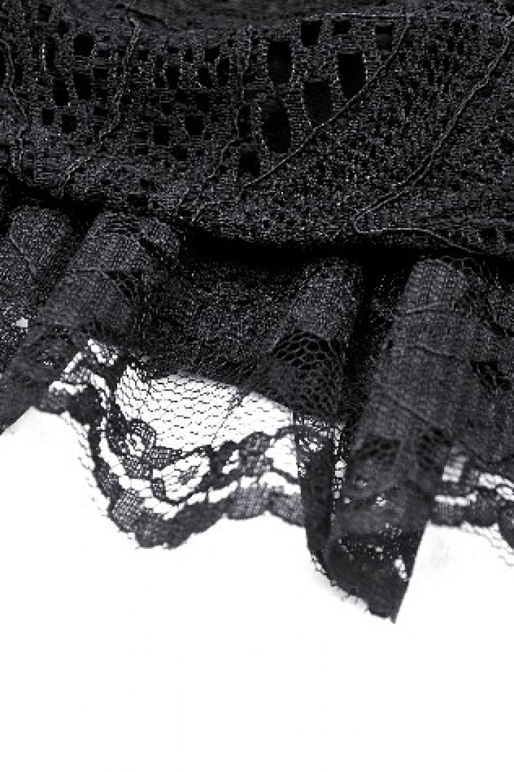Black Faux Leather Spliced Lace Lace-Up Women's Punk Mini Skirt - Product - 17