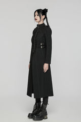 Black Stand Collar Chain Zipper Long Sleeves Women's Gothic Long Coat - Product - 5