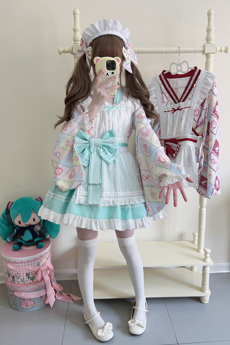 [Showa Sweet Pet] Ruffle Bowknot Sweet Japanese Maid Lolita Dress 6 Colors - Product - 24