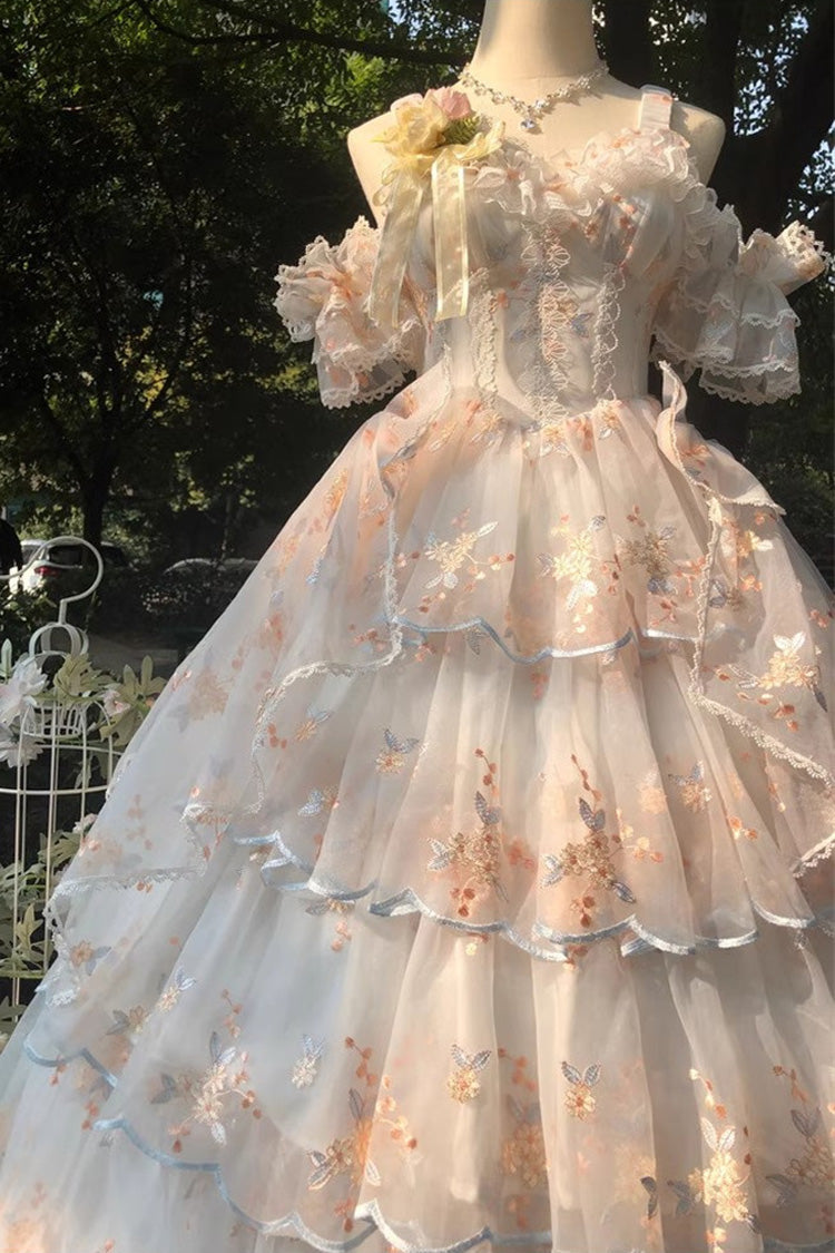 Apricot [Diana's Flowers] Sleeveless Multi-Layered Ruffle Hanayome Bowknot Lace Sweet Gorgeous Lolita Jsk Dress - Product - 3