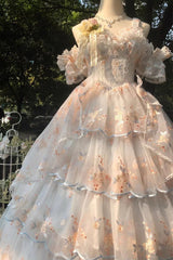 Apricot [Diana's Flowers] Sleeveless Multi-Layered Ruffle Hanayome Bowknot Lace Sweet Gorgeous Lolita Jsk Dress - Product - 3