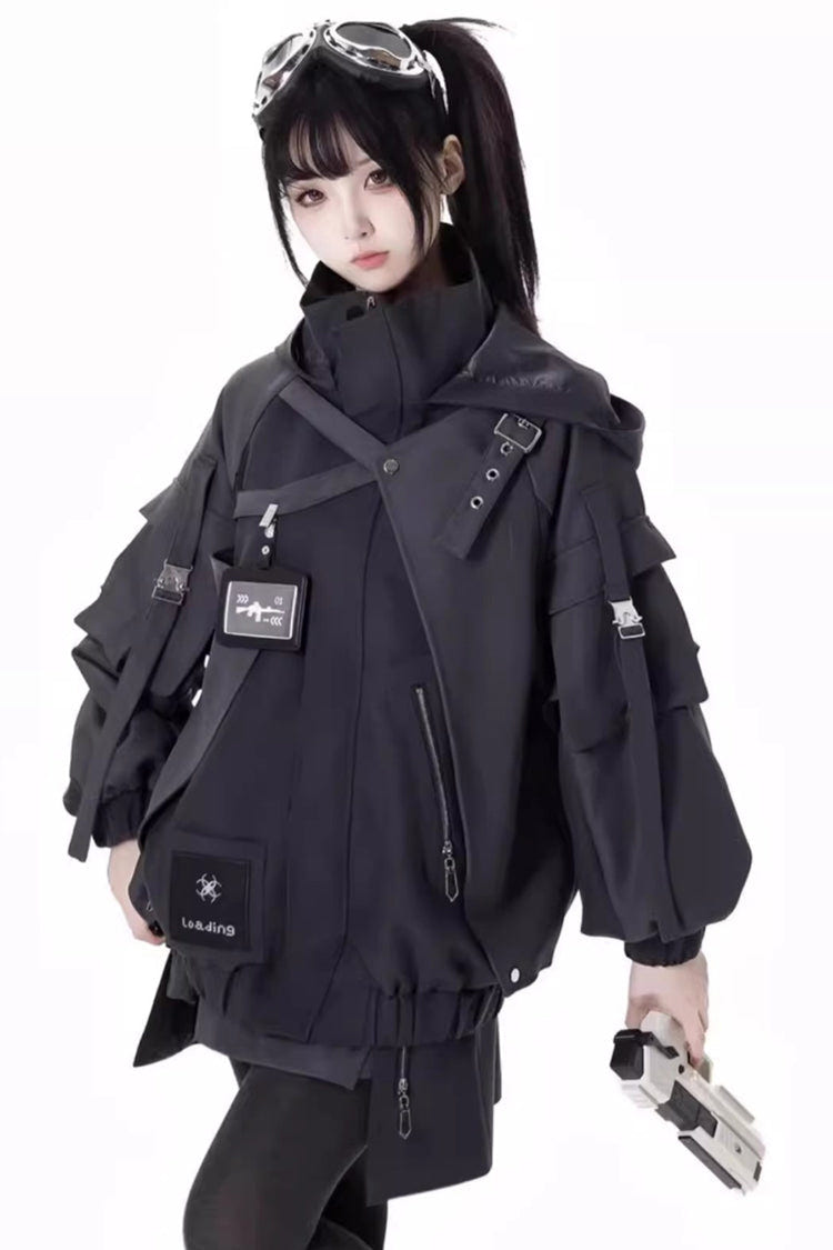 Black [Retrograde Orbit] Long Sleeves Gothic Ouji Lolita Skirt Coat Set - Product - 4