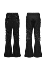 Black Stitching Lace-Up Mesh Men's Gothic Flared Pants - Product - 5