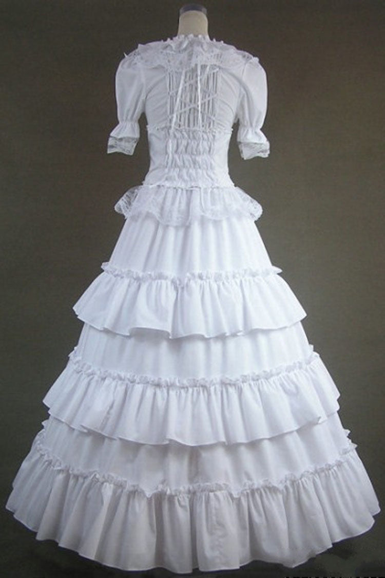 White Cotton Square Collar Short Sleeves Floor Length Multi-Layer Victorian Gothic Lolita Dress - Product - 2