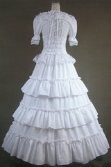 White Cotton Square Collar Short Sleeves Floor Length Multi-Layer Victorian Gothic Lolita Dress - Product - 2