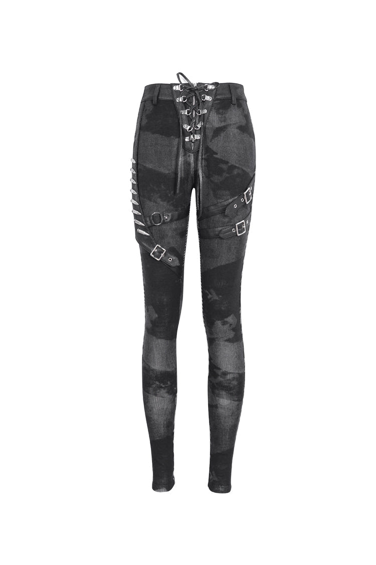 Black High Waisted Print Women's Punk Pants - Product - 6
