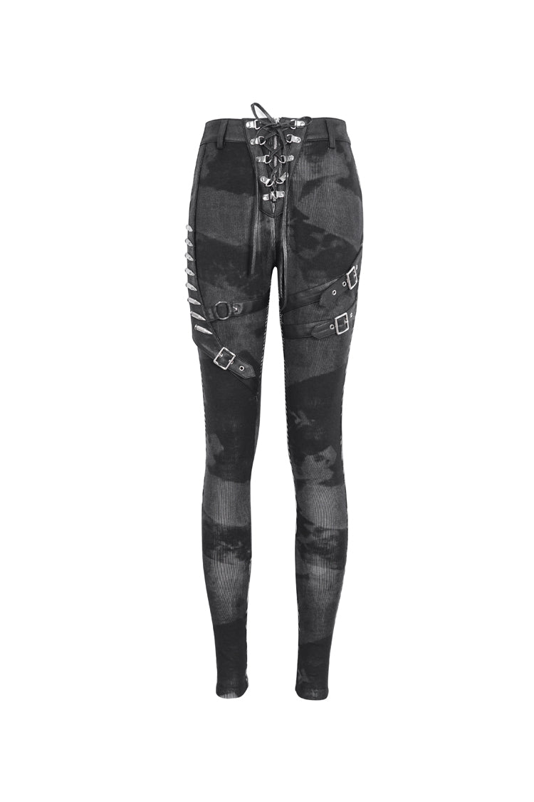 Black High Waisted Print Women's Punk Pants - Product - 6