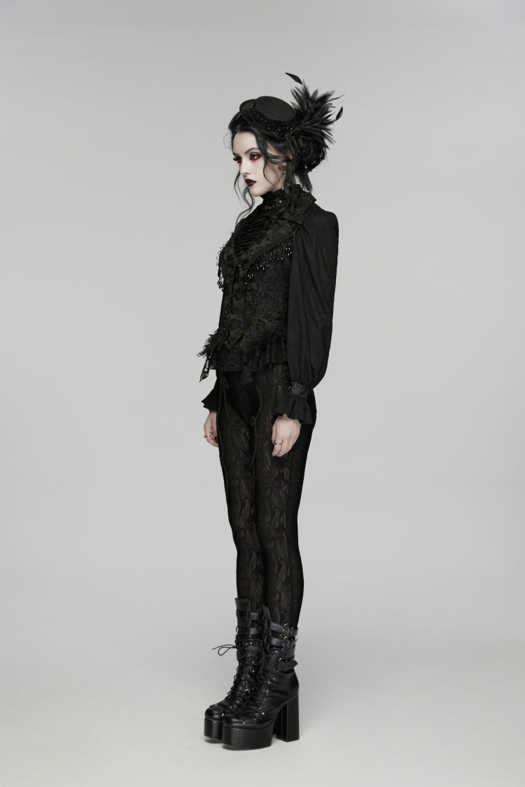 Black V Collar Sleeveless Cut-Out Lace Slim Women's Gothic Cool Vest - Product - 3