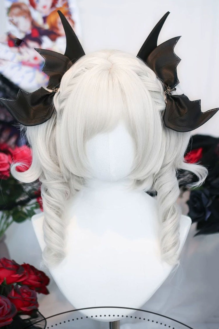 Silver Gray Sweet Lolita Roman Curls Twin Ponytails Wig Set front view