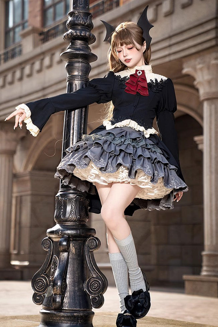 Black [Eternal Night Feast] Multi-Layered Ruffle Lace Gothic Princess Lolita Top and Skirt Set - Product - 3