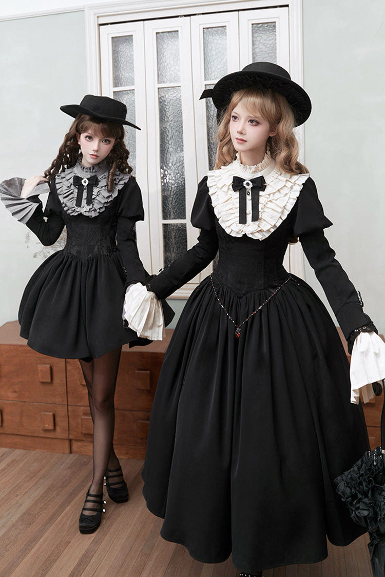 Black [Old Testament] Short Sleeves Ruffle Embroidery Bowknot Lace-Up Gothic Lolita Dress 2 Versions - Product - 3
