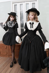 Black [Old Testament] Short Sleeves Ruffle Embroidery Bowknot Lace-Up Gothic Lolita Dress 2 Versions - Product - 3