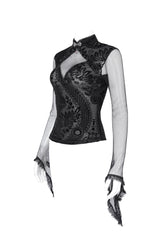 Black Stand Collar Hollow Embroidery Lace Women's Gothic Blouse - Product - 7