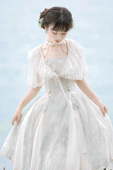 White Summer Dream Lotus Sleeveless Chinese Style Sweet Qi Lolita Jsk Dress - Product - 7