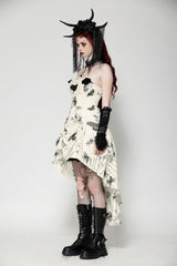 Black/White Butterfly Embroidered Lace-Up Women's Gothic High/Low Honeymoon Dress - Product - 2