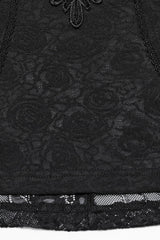 Black Stand Collar Short Sleeves Ruffle Hollow Embroidery Lace Sheer Women's Gothic Blouse - Product - 8