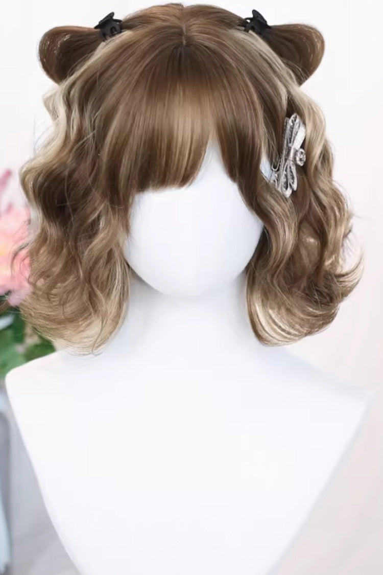 Gold/Brown Highlighted Airy Bangs Curly Hair Sweet Lolita Wig - Gold/Brown - 1