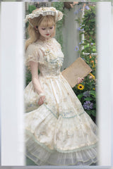 Multi-Color [Daisy Poetry] Print Ruffle Hollow Embroidery Lace Sweet Elegant Princess Lolita Jsk Dress - Product - 11