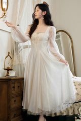 Ivory French Style Square Collar Long Sleeves Lace Classic Palace Lolita Dress - Product - 3
