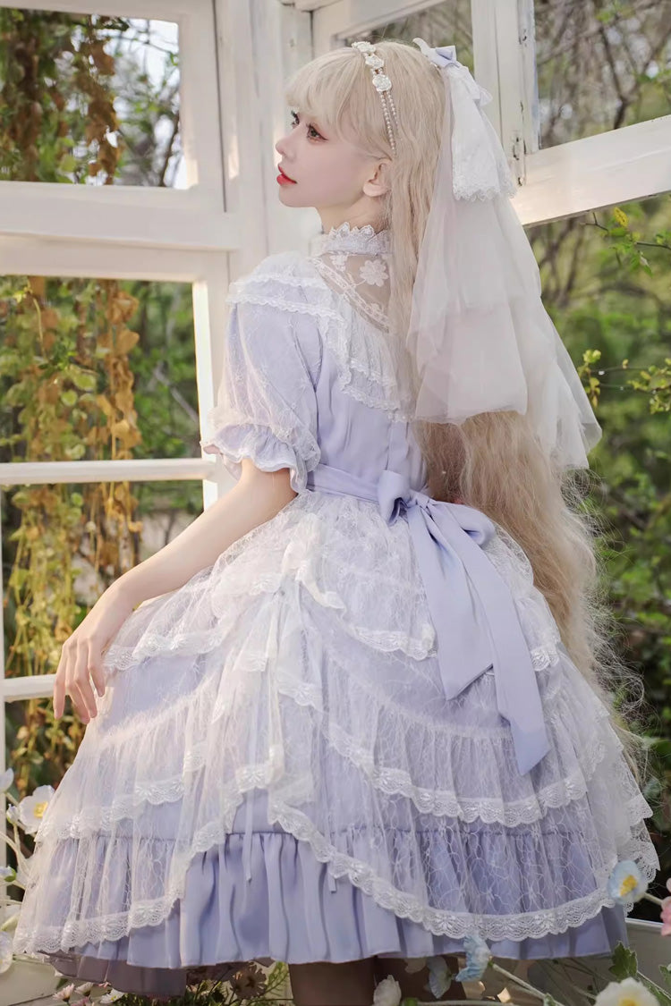 Purple Iris Love Multi-layer Jacquard Bowknot Sweet Elegant Princess Lolita OP Dress - Product - 4