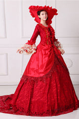 Red Multi-Layer Lace Stitching Trumpet Sleeves High Waisted Bowknot Hollow Floral Embroidery Victorian Lolita Prom Dress - Product - 2