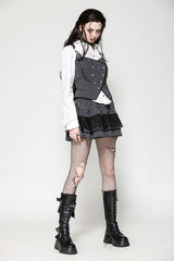 Black/White Striped Buckled Women's Gothic College Style Vest - Product - 10
