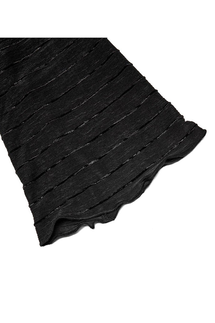 Black Gothic Velvet Striped Light Flared Sleeve Asymmetric Hem Sexy Long Sleeve Women's T-Shirt - Product - 8