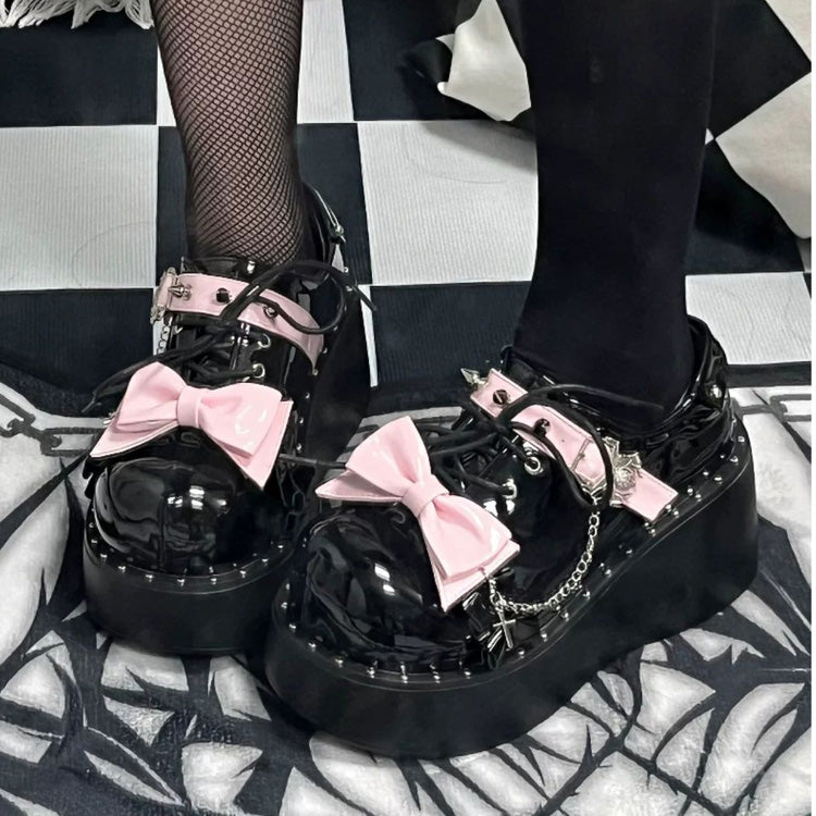 Spider Single-Strap Buckle Bow Round-Toe Punk Gothic Platform Shoes - Product - 3