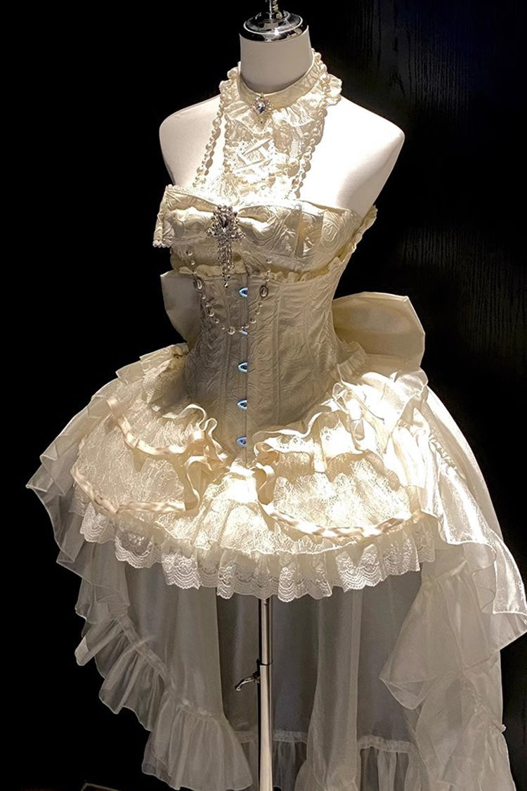 Ivory [Eternal Temple] Halterneck Ruffle Bowknot Lace Sweet Princess Lolita Dress - Product - 12