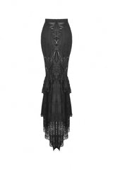 Black Women's Gothic Multi-Layered Lace Lace-Up Mermaid Maxi Skirt - Product - 10