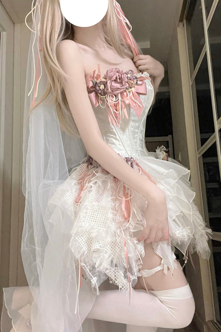 White Sleepless Poem Fishbone Bowknot Asymmetric Sweet Lolita Jsk Dress - Product - 6