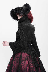 Black Lapel Collar Long Trumpet Sleeves Ruffle Lace-Up Zipper Women's Gothic Jacket - Product - 8