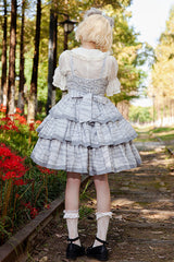 Grey [Cloth Cat] Triple-Layered Print Ruffle Bowknot Sweet Lolita Dress - Product - 2