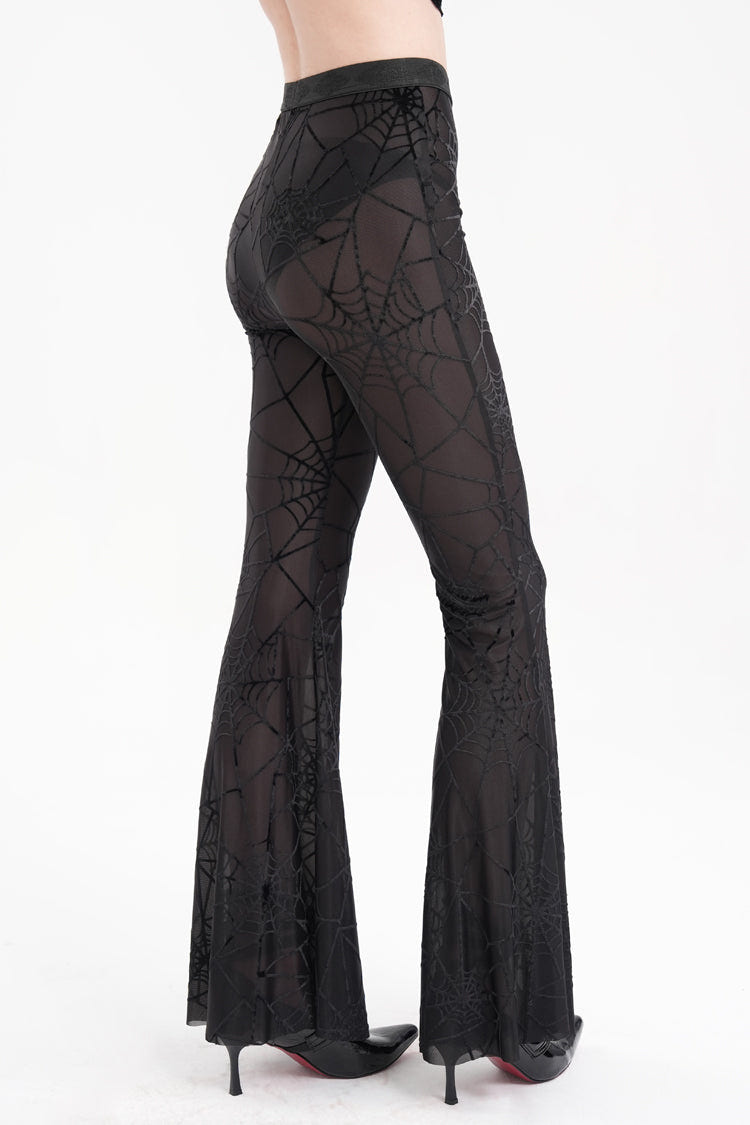 Black Spider Embroidery Sheer Women's Gothic Pants - Product - 4