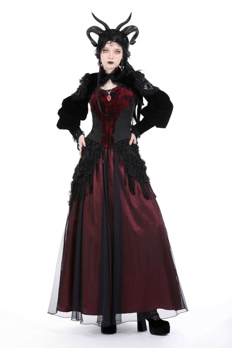 Black Long Lantern Sleeves Lace Spliced Velvet Women's Gothic Cape - Product - 10