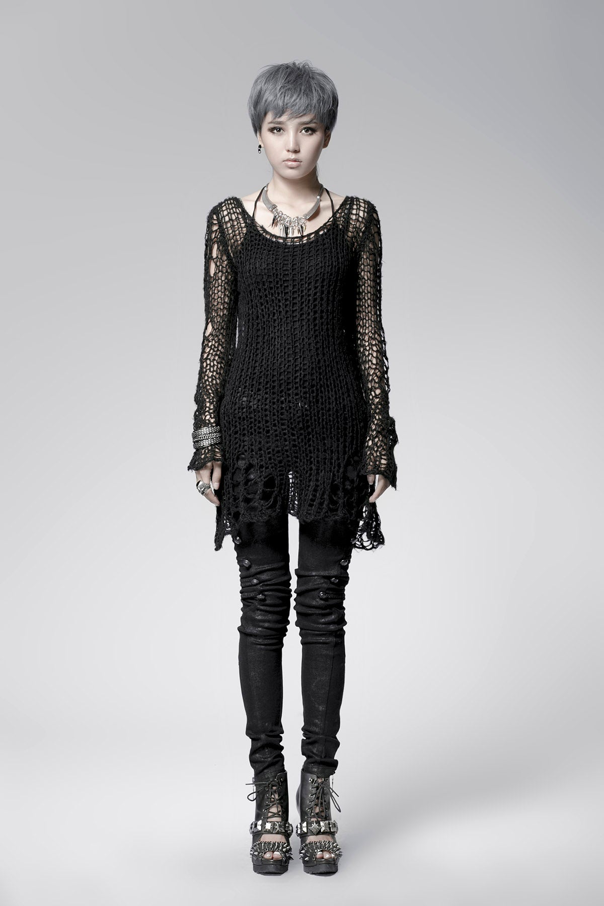 Round Collar Long Sleeves Print Ripped Women's Steampunk Sweater 3 Colors - Product - 7