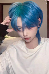 Blue/Green Gradient Natural Short Hair Medium Haircut Ouji Wig - Product - 4