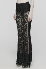 Lace Sheer Mesh Tassels Women's Gothic Flared Pants 2 Colors - Product - 2