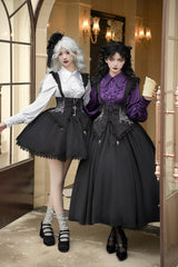 Black [Night of Thorns] Sleeveless Embroidery Lace-Up Gothic Lolita Strap Breast Support Dress 2 Versions - Product - 4