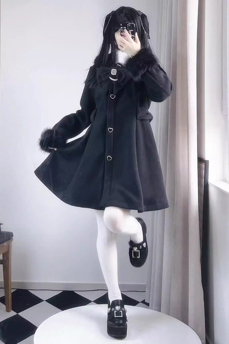 Plush Lop Rabbit Long Sleeves Hooded Detachable Sweet Jirai Kei Lolita Coat 2 Colors - Product - 5