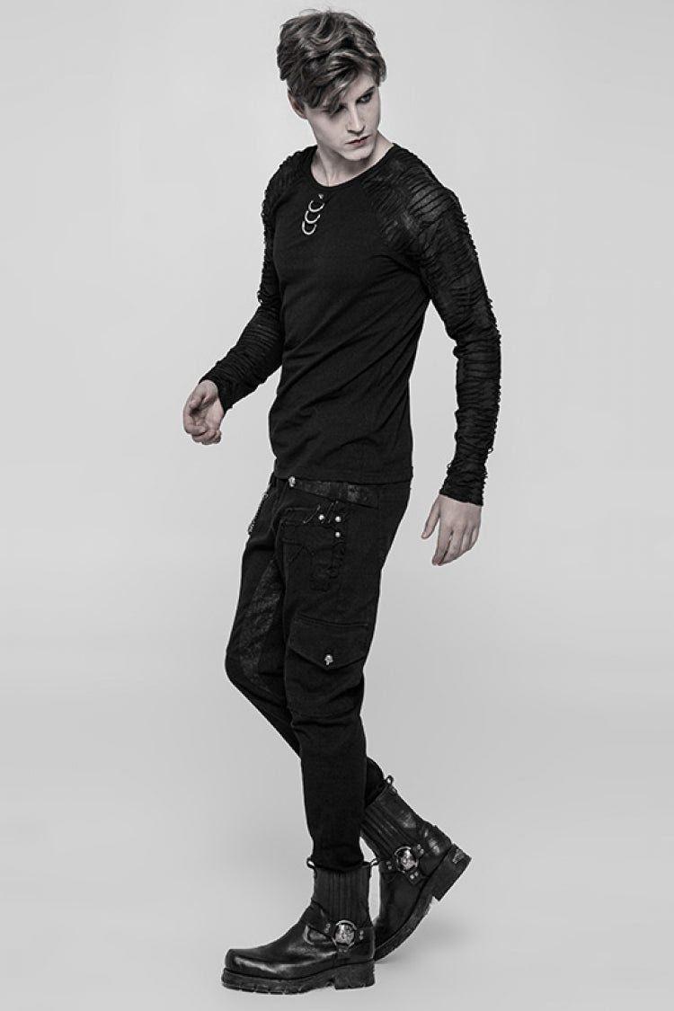 ブラック 長袖 Metal D-バックル ダメージ加工 メンズ スチームパンク T-シャツ 商品画像