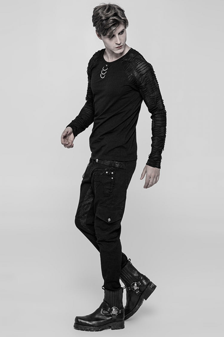 ブラック 長袖 Metal D-バックル ダメージ加工 メンズ スチームパンク T-シャツ 商品画像