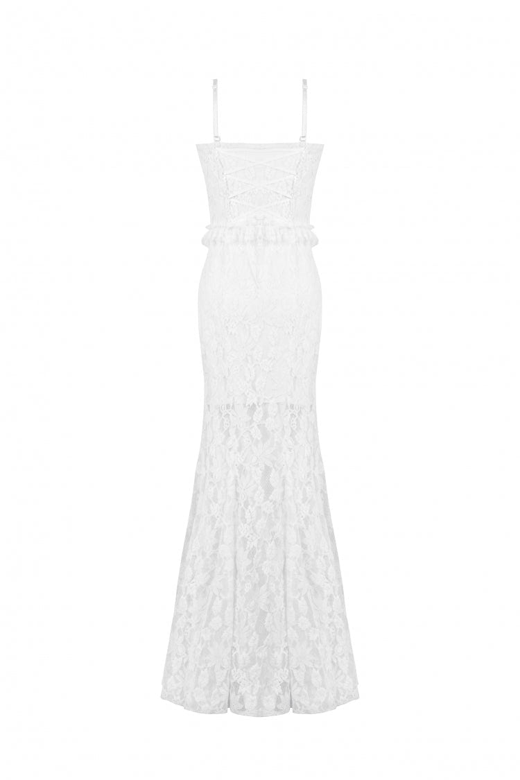 White Sleeveless Pleated Lace Women's Gothic Slip Dress Wedding Dress - Product - 14