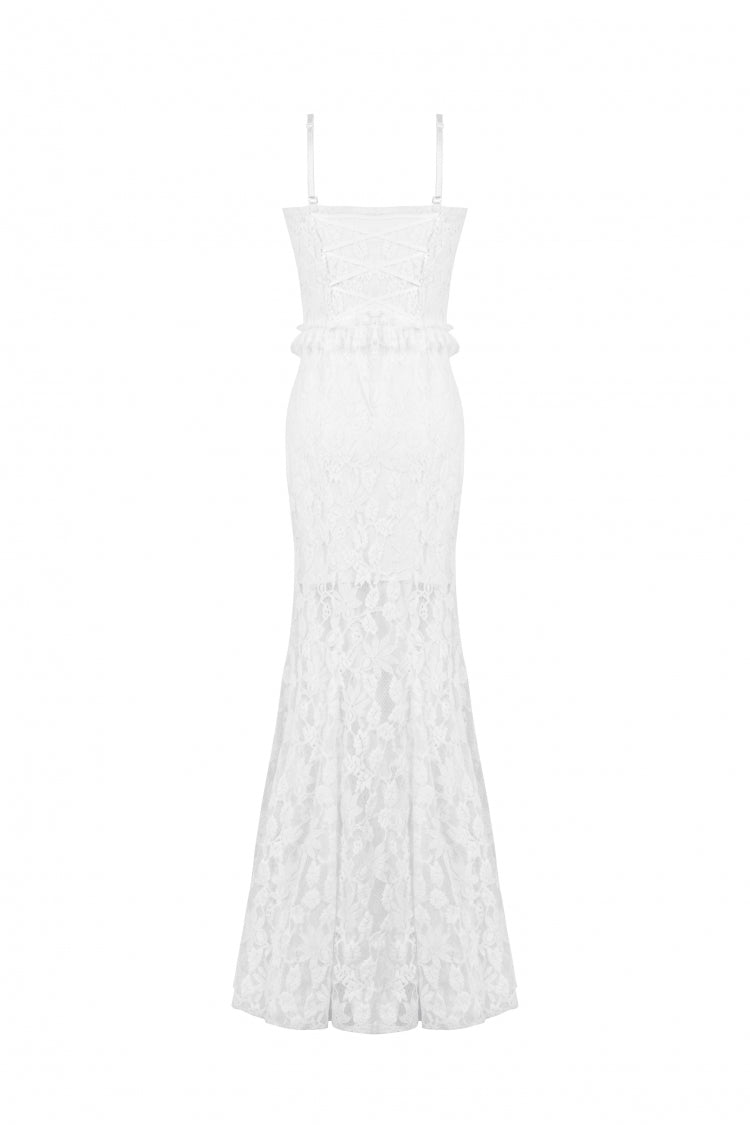 White Sleeveless Pleated Lace Women's Gothic Slip Dress Wedding Dress - Product - 14